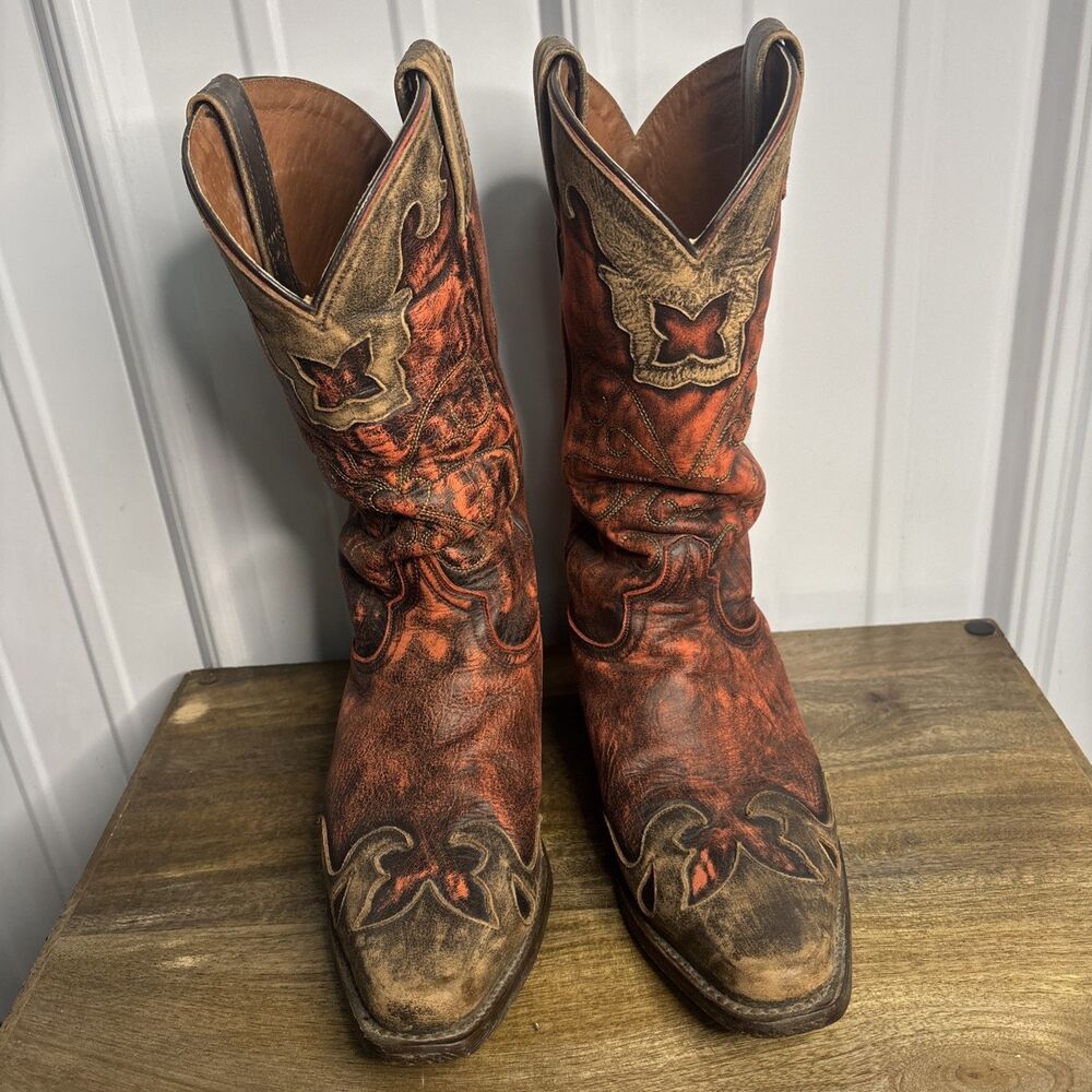 American Rebel Womens Vintage Red And Brown Western Boots Size 8